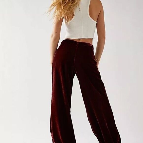 NEW Free People Lotus Velvet Pant in Garnet - Picture 2 of 16